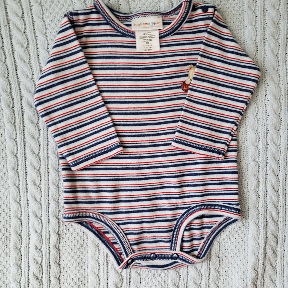 Carter's Just One Year striped bodysuit Bear 'Little Helper' - size 6 months EUC